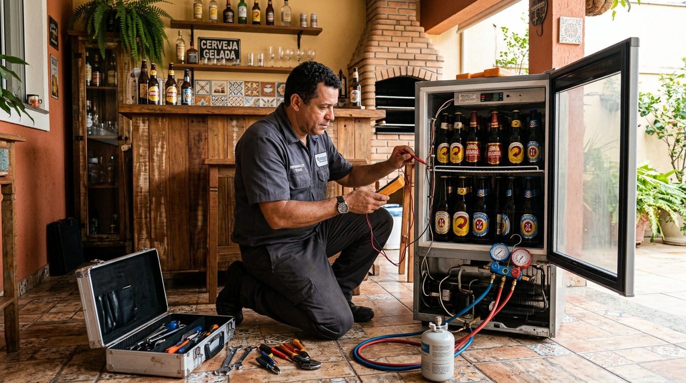 Recarga de gás refrigerante em cervejeira em atendimento em Santa Maria‑RS
